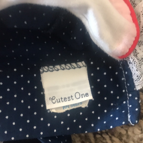 Vintage 80s 90s Girl Toddler Blue Polka Dot Ruffled Dress White Lace Collar &Bow - Picture 9 of 12